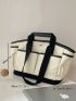 Oversized Tote Bag Double Handle Colorblock Canvas