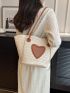 Medium Straw Bag Heart Patch With Drawstring Inner Pouch