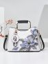Medium Square Bag Flower Pattern Double Handle, Elegant For Office & Work