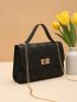 Small Square Bag Rhombus Pattern Black Flap For Work
