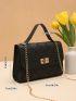 Small Square Bag Rhombus Pattern Black Flap For Work