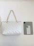 Large Quilted Shoulder Tote Bag White Chain Strap For Work
