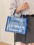 Letter Print Square Bag Double Handle PVC, Clear Bag