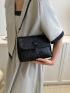 Small Flap Square Bag Crocodile Embossed Buckle Decor Black