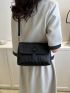 Small Flap Square Bag Crocodile Embossed Buckle Decor Black