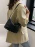 Small Bucket Bag Litchi Embossed Button Decor Black