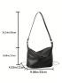 Small Bucket Bag Litchi Embossed Button Decor Black