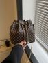 Mini Bucket Bag Geometric Pattern Drawstring Design Pearl Decor