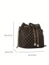 Mini Bucket Bag Geometric Pattern Drawstring Design Pearl Decor