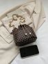Mini Bucket Bag Geometric Pattern Drawstring Design Pearl Decor