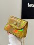 Mini Flap Square Bag Button Decor Holographic Funky