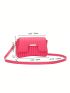 Small Flap Square Bag Embossed Detail Neon Pink Funky
