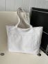 Letter Patch Shoulder Tote Bag White Double Handle For Daily