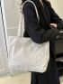 Letter Patch Shoulder Tote Bag White Double Handle For Daily