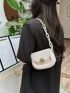 Mini Saddle Bag Beige Metal Decor Flap For Daily