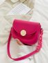 Mini Saddle Bag Hot Pink Metal Decor Flap Fashionable
