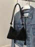 Black Hobo Bag Studded Decor With Zipper