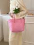 Fashion Straw Woven Large Capacity Shoulder Shopping Tote Women Beach Basket Handbag