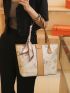 All Over Print Shoulder Tote Bag Twilly Scarf Decor Double Handle For Work