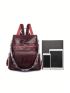 Burgundy Classic Backpack Large Capacity Adjustable Strap For Daily