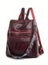 Burgundy Classic Backpack Large Capacity Adjustable Strap For Daily