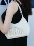 White Hobo Bag Ruched Detail With Zipper For Daily