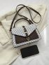 All Over Print Square Bag Colorblock Buckle Decor Flap For Work
