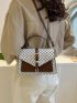 All Over Print Square Bag Colorblock Buckle Decor Flap For Work