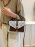 All Over Print Square Bag Colorblock Buckle Decor Flap For Work