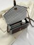 All Over Print Square Bag Colorblock Buckle Decor Flap For Work