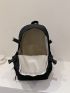 Letter Patch Casual Daypack Black Zipper Front Decor For School