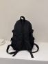 Letter Patch Casual Daypack Black Zipper Front Decor For School