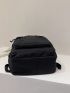 Letter Patch Casual Daypack Black Zipper Front Decor For School