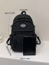 Letter Patch Casual Daypack Black Zipper Front Decor For School