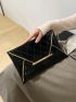 Rhombus Pattern Envelope Bag Black Metal Decor Clutch Bag