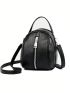 Mini Novelty Bag Black Zipper Front Decor Top Handle For Daily