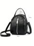 Mini Novelty Bag Black Zipper Front Decor Top Handle For Daily