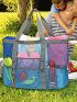 Hollow Polyester Mesh Beach Bag Large Capacity Travel Washing Bag Swimming Storage Bag Contrast Binding Large Capacity Beach Bag