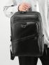 Medium Functional Backpack Zip Front Metal Decor Solid Black