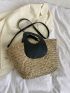 Large Straw Bag Two Tone Drawstring Design
