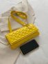Geometric Pattern Square Bag Release Buckle Decor Green