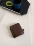 Zipper Card Holder PU Minimalist Solid Black