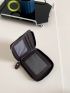 Zipper Card Holder PU Minimalist Solid Black