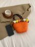 Small Straw Bag Flower & Bead Decor Vacation