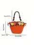 Small Straw Bag Flower & Bead Decor Vacation