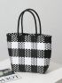 Small Straw Bag Two Tone Geometric Pattern Vacation