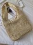 Large Capacity Straw Bag Double Handle Vacation Style