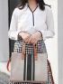 Striped Pattern Top Handle Bag Double Handle