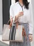Striped Pattern Top Handle Bag Double Handle