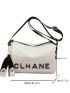 Letter Graphic Square Bag Zipper Small White